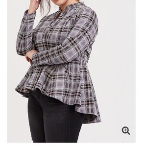 Grey Plaid Peplum HiLo Jacket